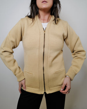 Vintage Wool Zip Sweater Jacket - Beige