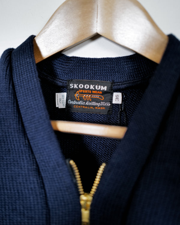 Vintage Wool Zip Sweater Jacket - Navy