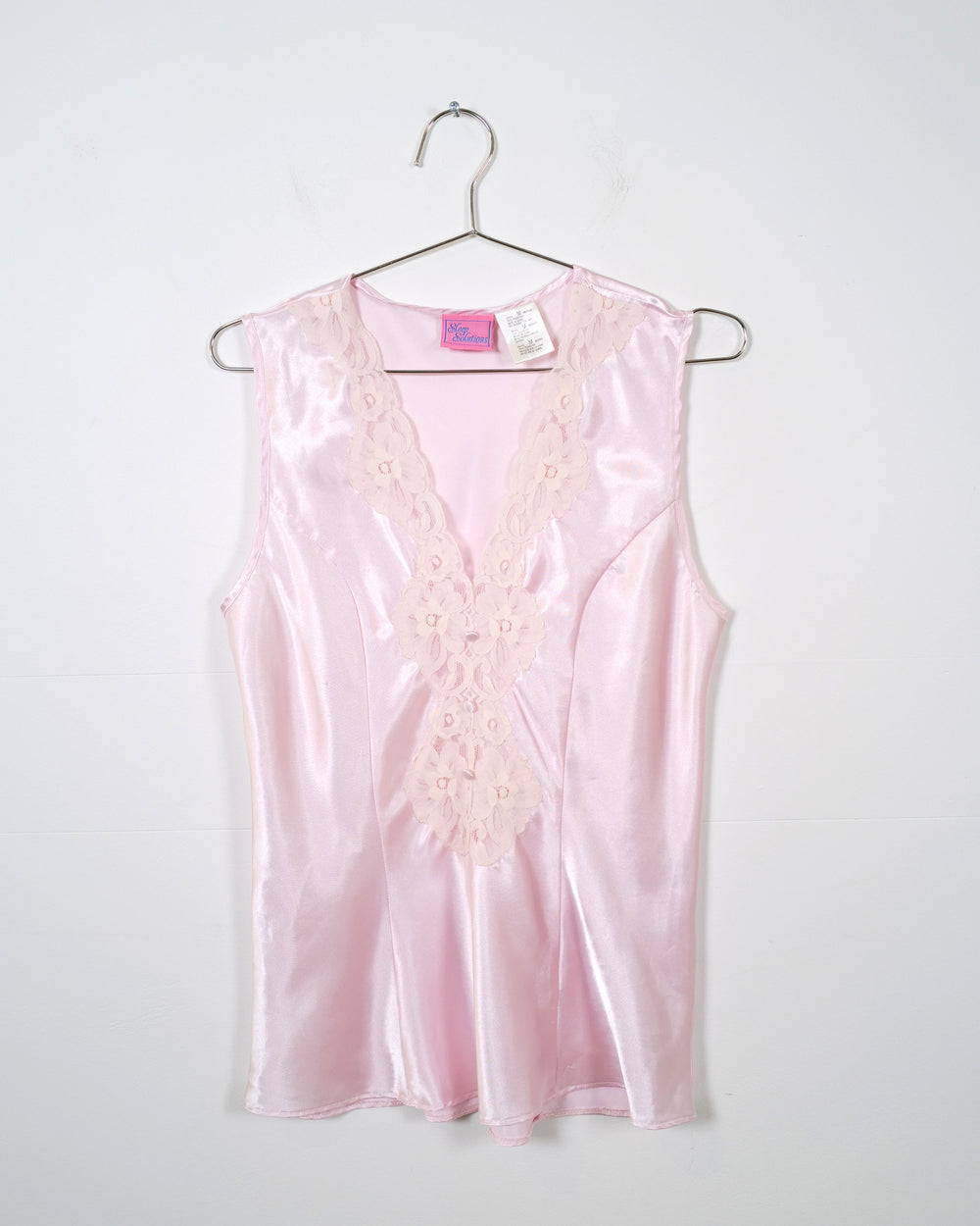 Vintage Pink Satin Lace Sleeveless Top