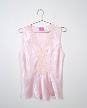 Vintage Pink Satin Lace Sleeveless Top