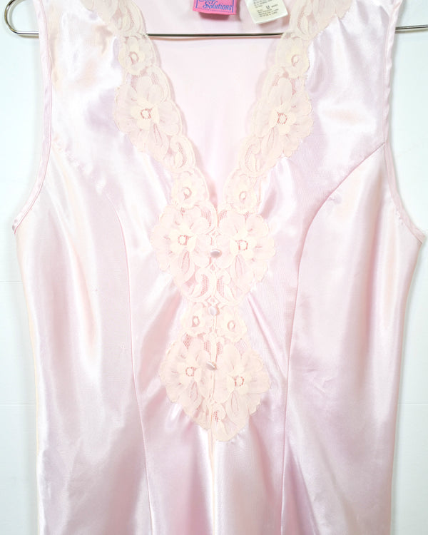 Vintage Pink Satin Lace Sleeveless Top