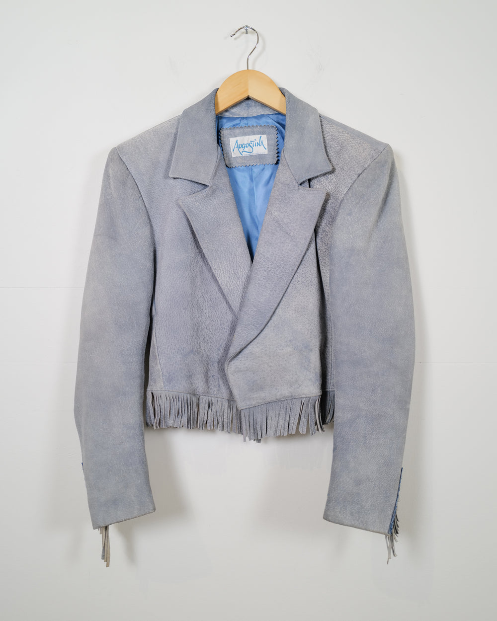 Vintage Blue Leather Fringe Jacket