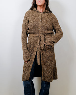 Vintage Knit Long Hooded Cardigan