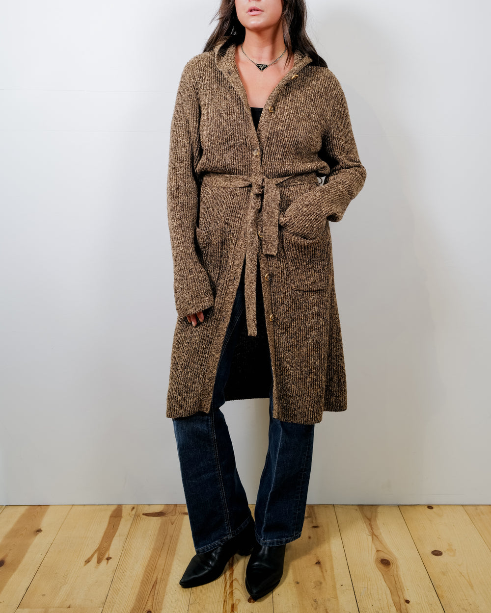Vintage Knit Long Hooded Cardigan