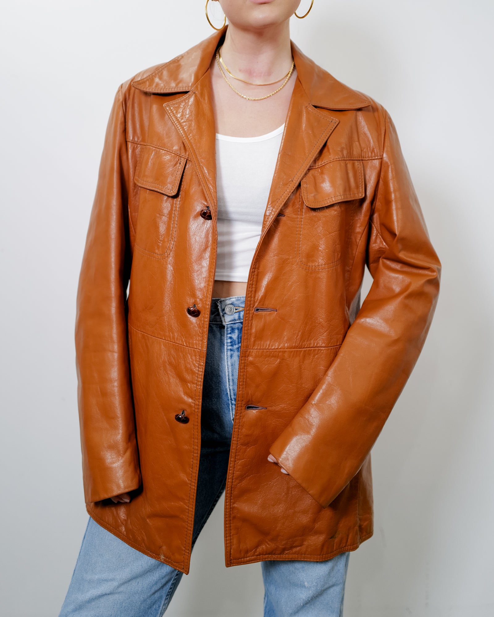 Vintage 1970's Leather Jacket - Size Large