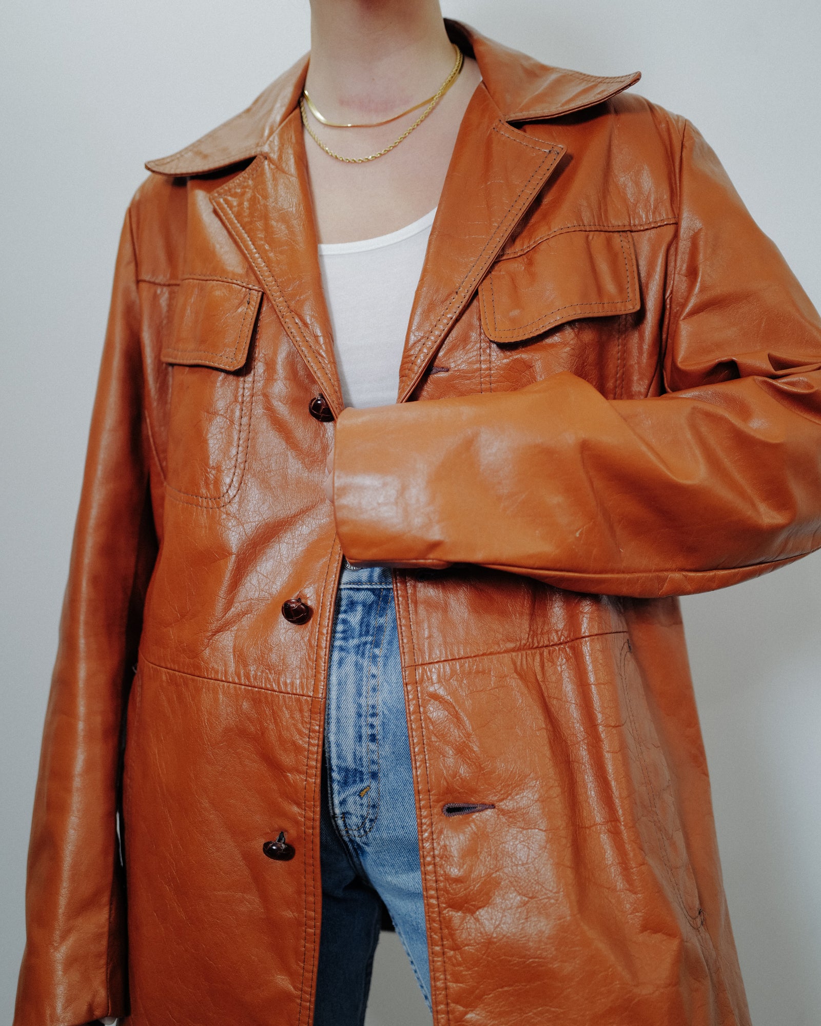Vintage 1970's Leather Jacket - Size Large
