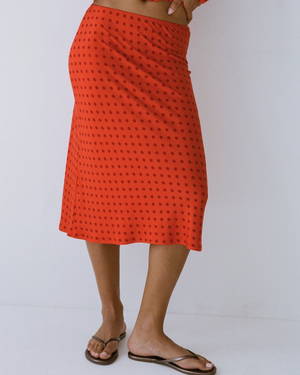 Bias Midi Slip Skirt - Chili Pepper