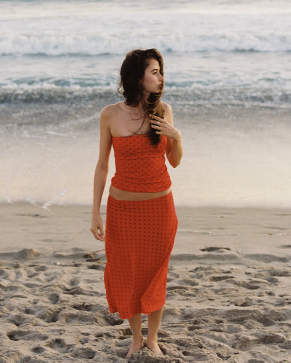 Bias Midi Slip Skirt - Chili Pepper