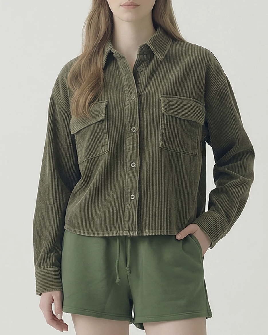 Corduroy Cropped Shirt - Olive