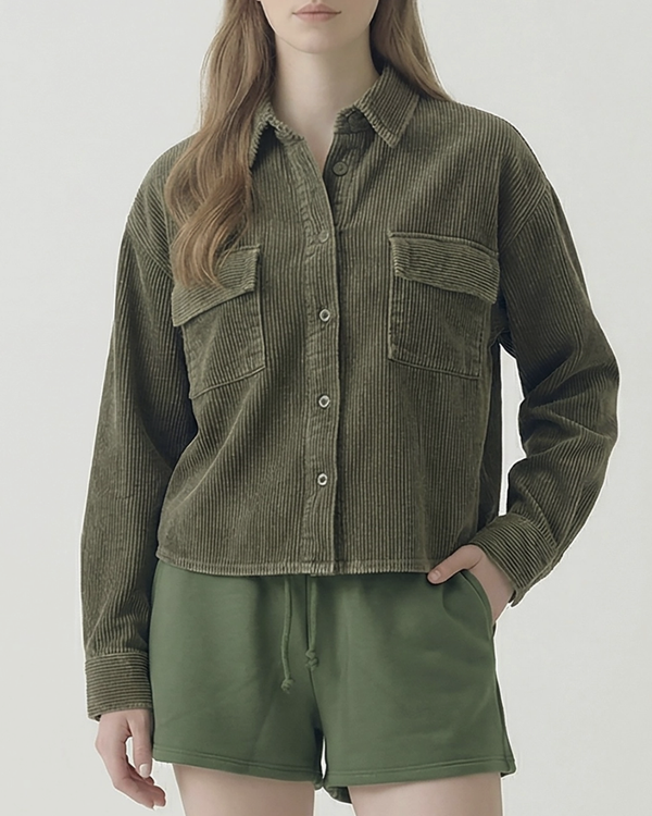 Corduroy Cropped Shirt - Olive