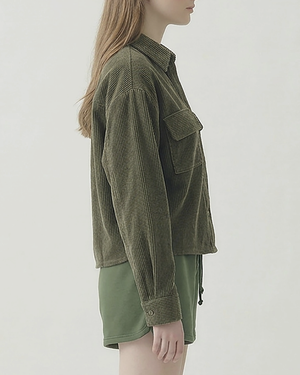 Corduroy Cropped Shirt - Olive