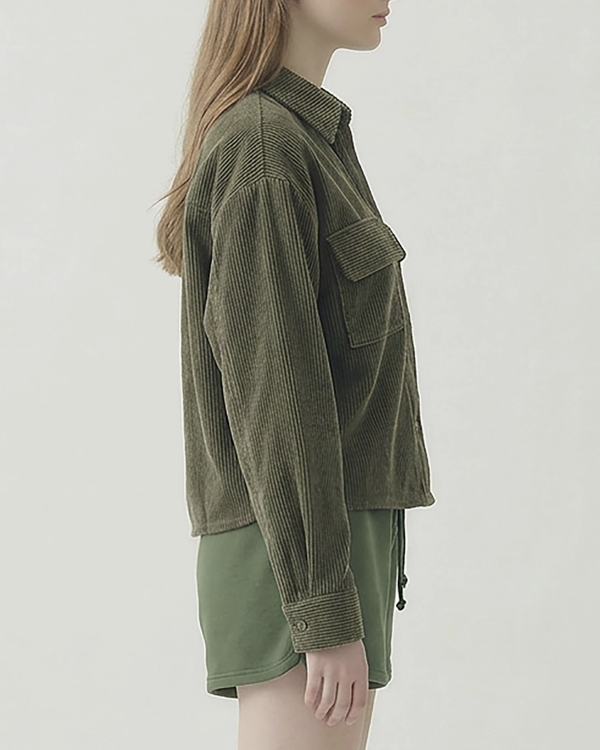 Corduroy Cropped Shirt - Olive