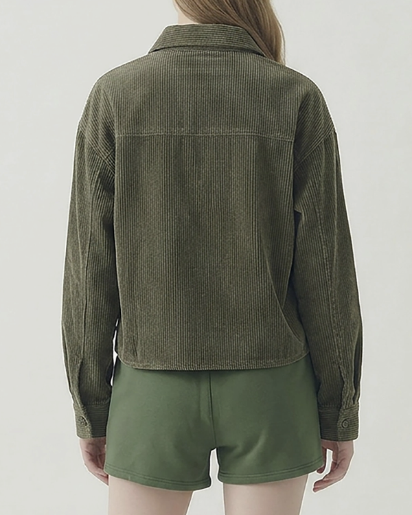 Corduroy Cropped Shirt - Olive