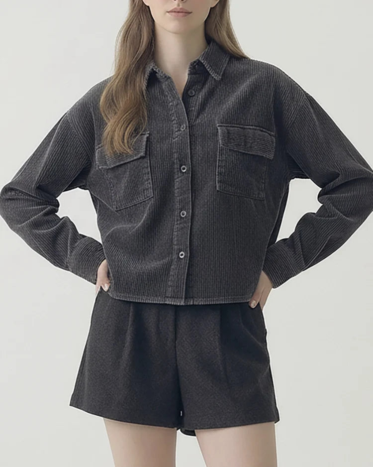 Corduroy Cropped Shirt - Ash