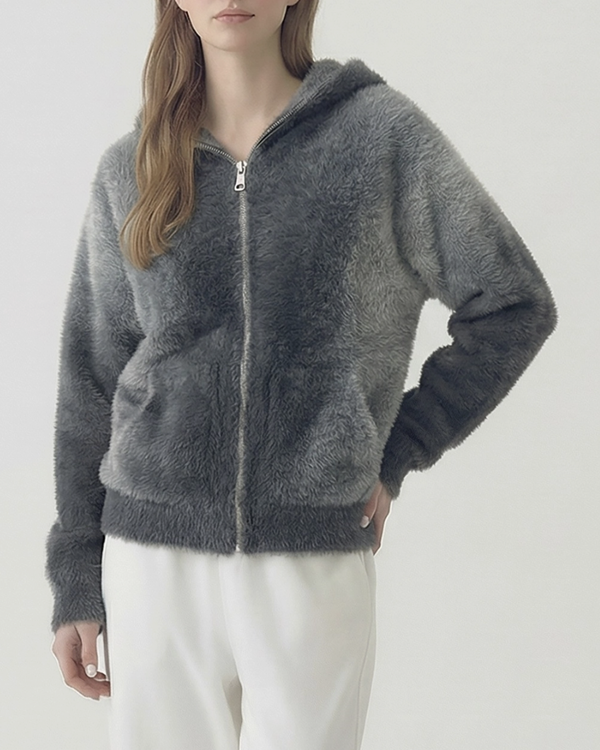 Ombre Zip-Up Hooded Sweater Jacket