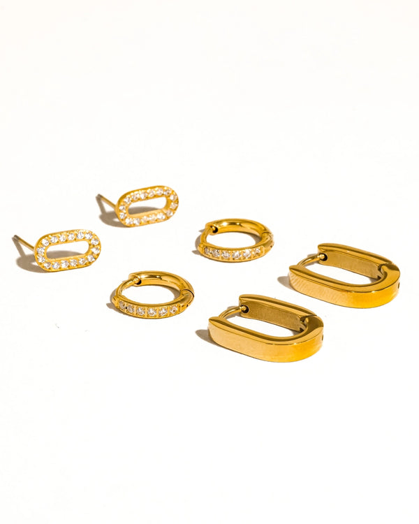 Set of Three Earrings: Hoops and Oval Stud