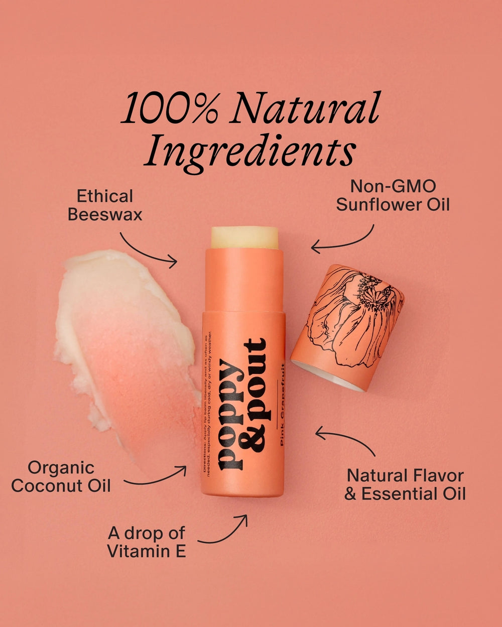 Poppy & Pout Lip Balm: Pink Grapefruit