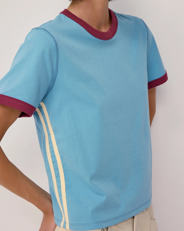 The Cait Top - Blue/Burgundy/Cream