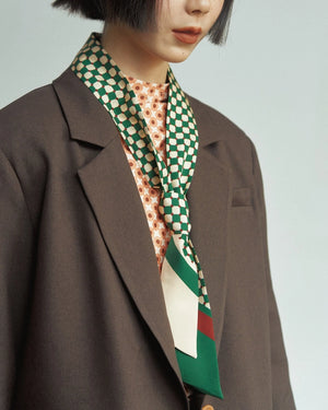 "Checkerboard" Silk Twill Skinny Scarf - Green