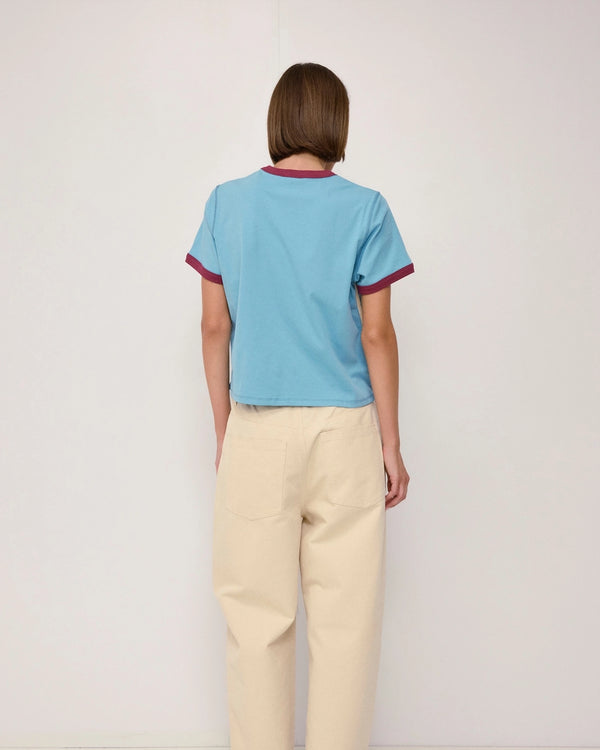 The Cait Top - Blue/Burgundy/Cream
