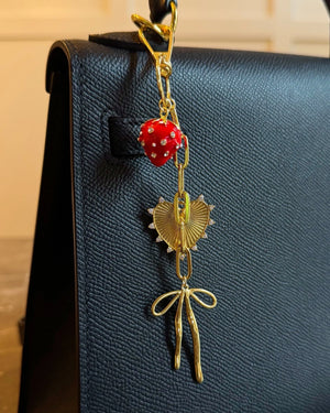 Heart, Bow and Strawberry Bag Charm