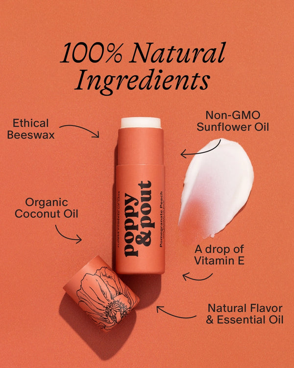 Poppy & Pout Lip Balm:  Pomegranate Peach
