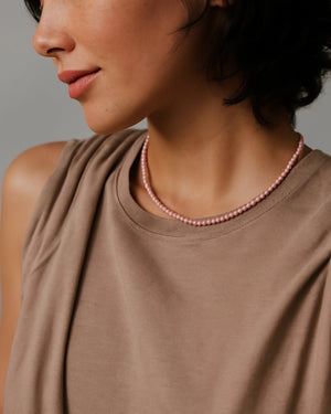 Small Stone Beaded Necklace - Pink