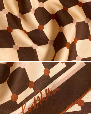 "Checkerboard" Silk Bandana Scarf - Coffee