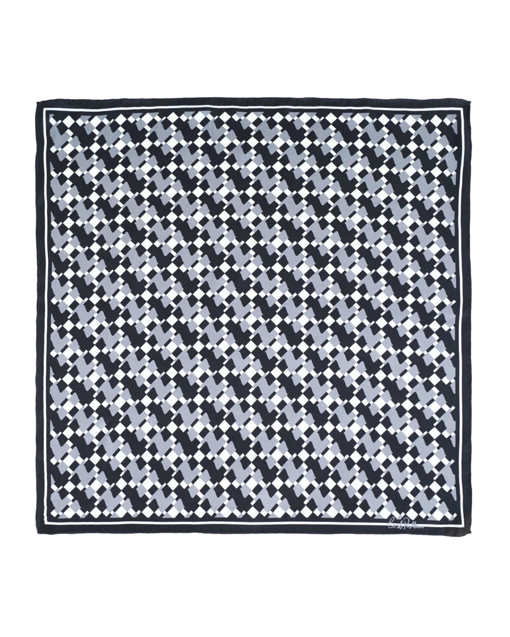"Houndstooth Moderne" Silk Bandana Scarf - Grey
