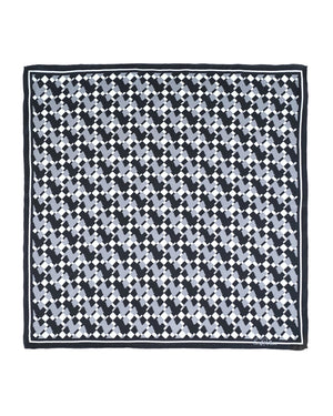 "Houndstooth Moderne" Silk Bandana Scarf - Grey