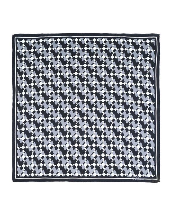 "Houndstooth Moderne" Silk Bandana Scarf - Grey