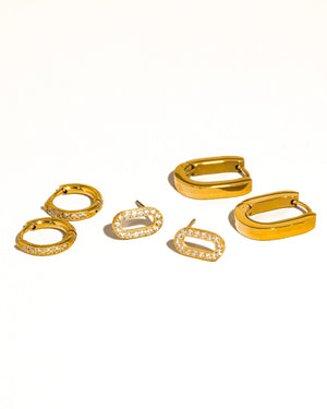 Set of Three Earrings: Hoops and Oval Stud