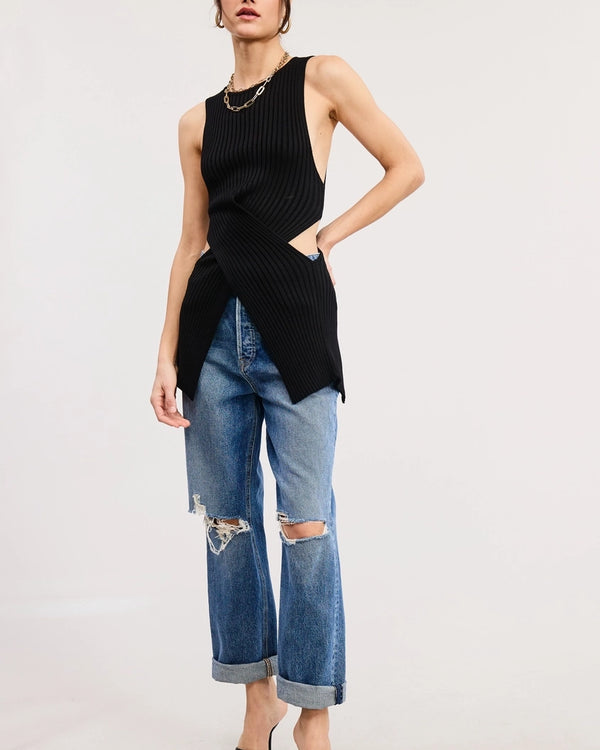 Criss-Cross Waist Wrap Cut Out Sweater Top