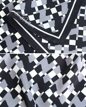 "Houndstooth Moderne" Silk Bandana Scarf - Grey